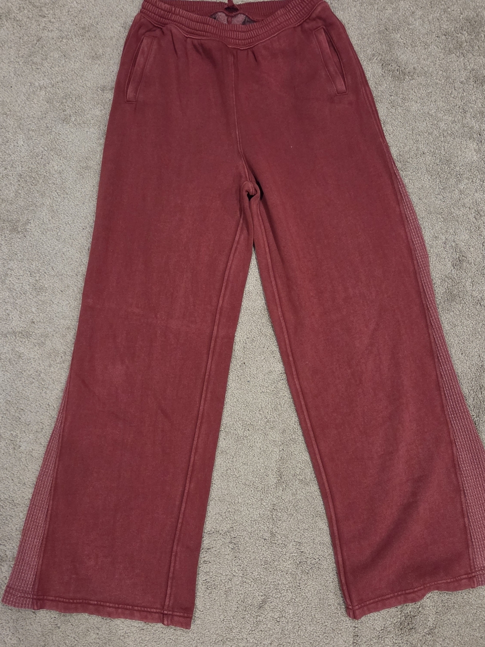 Aerie Waffle Wide-Leg Sweatpants in Maroon. Matching Top Posted!